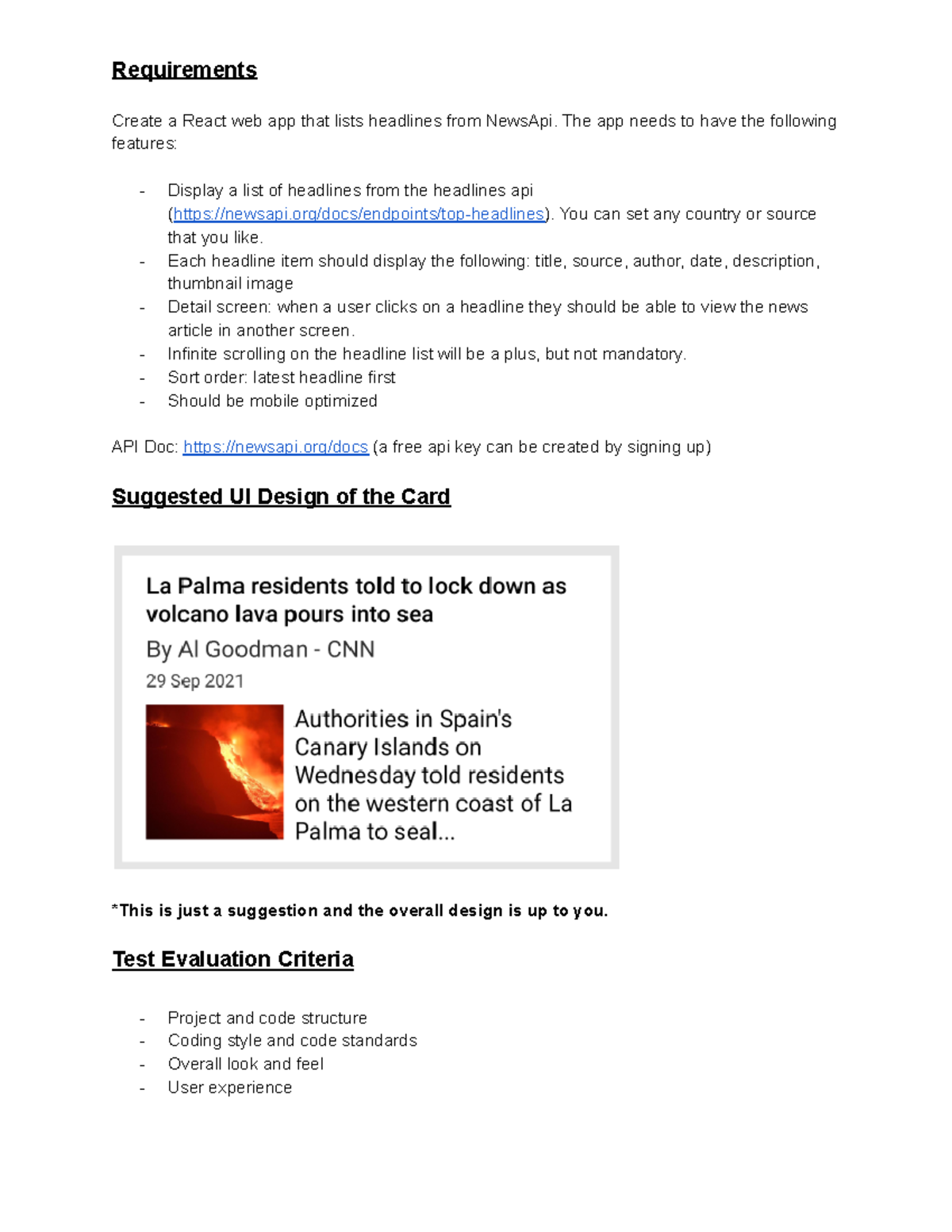 Test - React JS - Requirements Create a React web app that lists ...