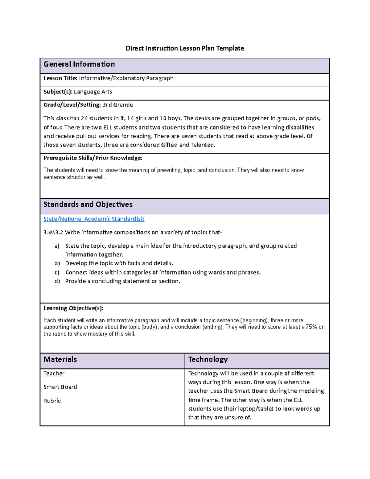 language arts instruction and intervention task - Direct Instruction ...