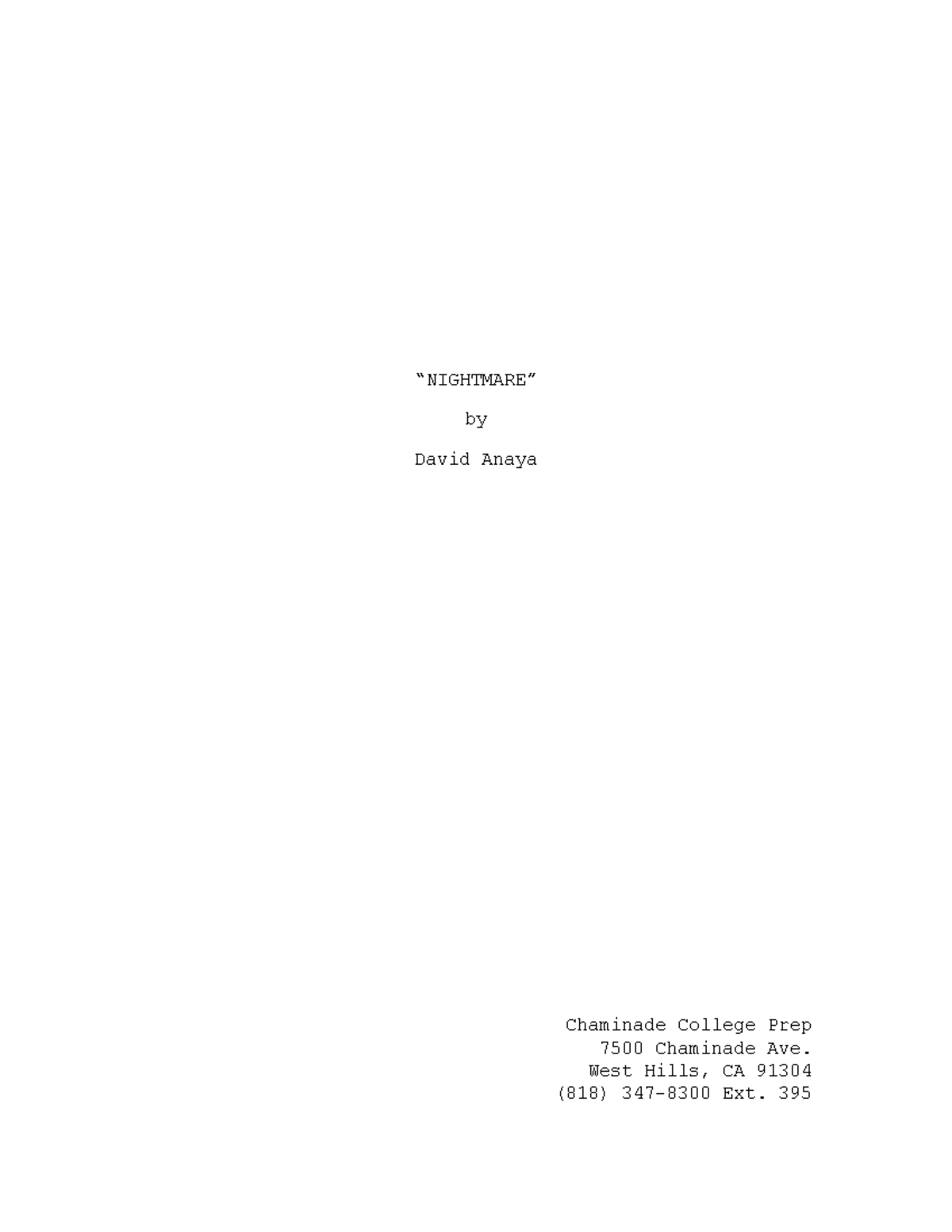 Film Horror Script: Jonah's Nightmares - A Chaminade Prep Story - Studocu