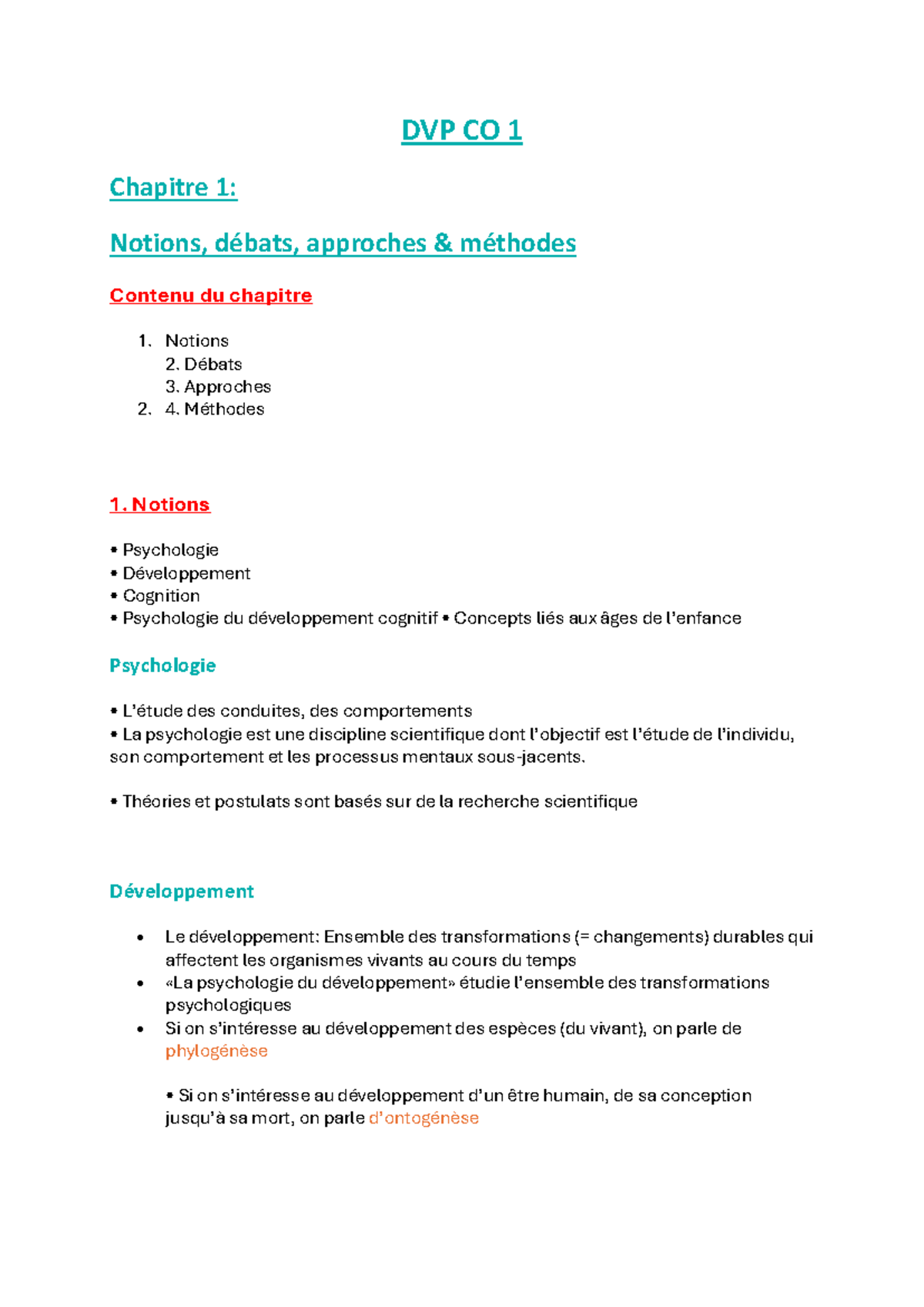 DVP CO 1 Chapitre 1: Notions et Méthodes en Psychologie du ...