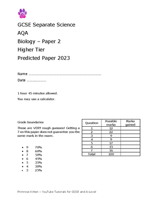 GCSE+Biology+Paper+1+Model+Answer+Booklet - NAME CLASS GCSE BIOLOGY ...