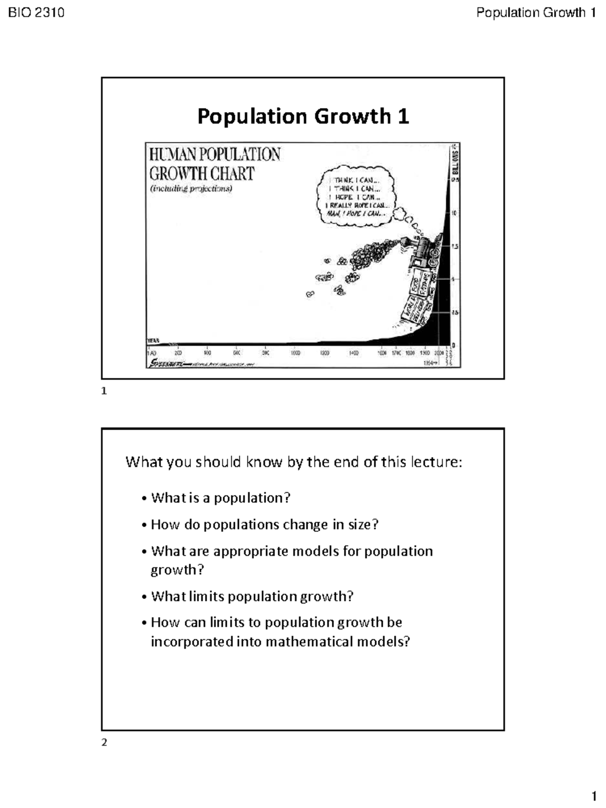 BIO 2310 Lecture Notes: Population Growth Models and Concepts - Studocu