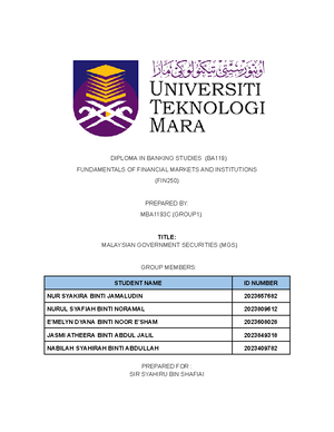 Acknowledgement for FIN250 Group Assignment Completion - Studocu