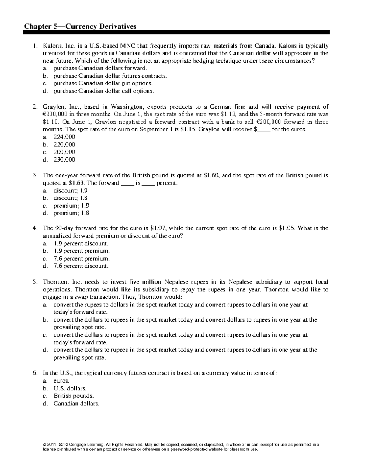 Chapter 5 - TB - Test Bank on Currency Derivatives - Studocu