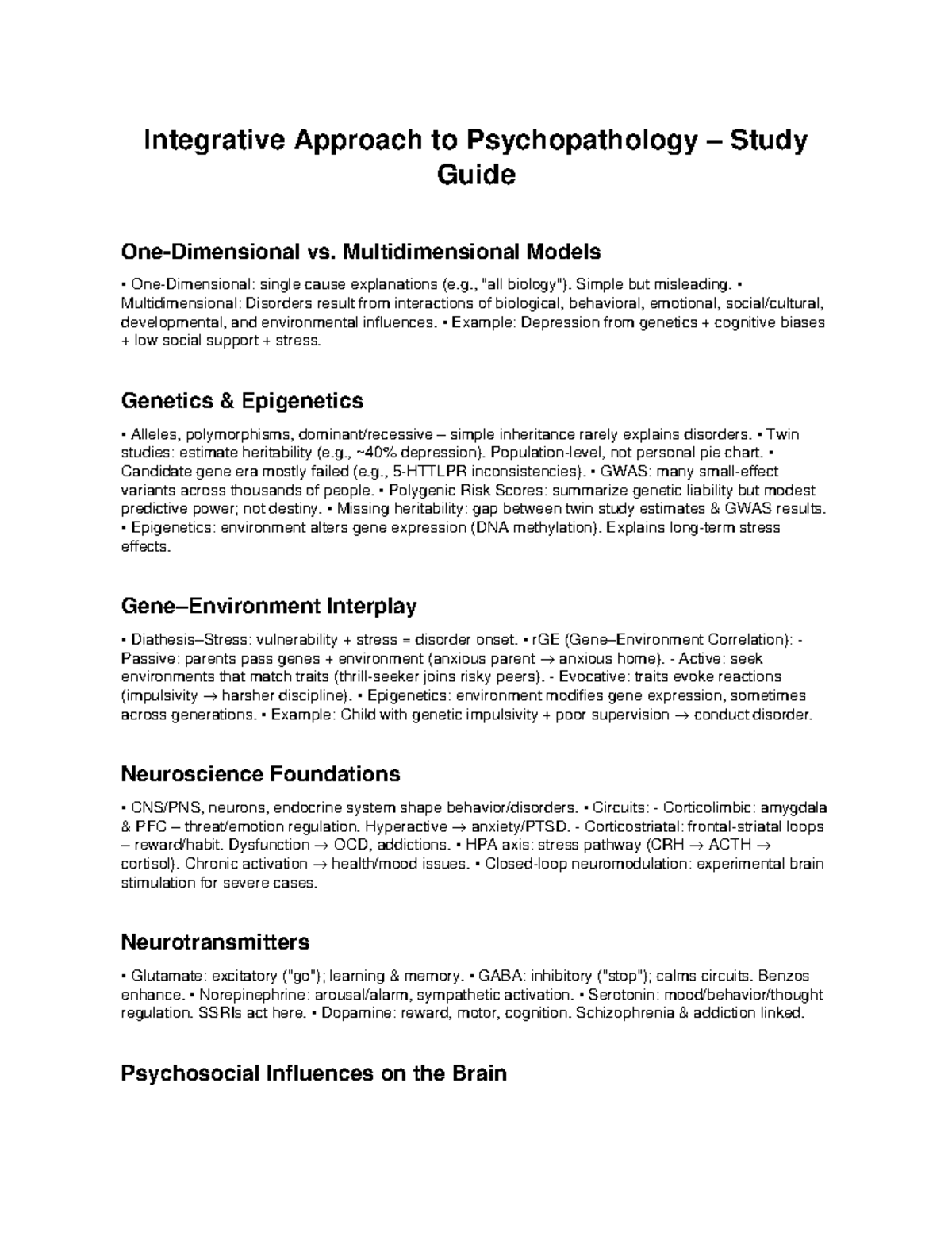 Integrative Approach to Psychopathology Study Guide: Multidimensional ...