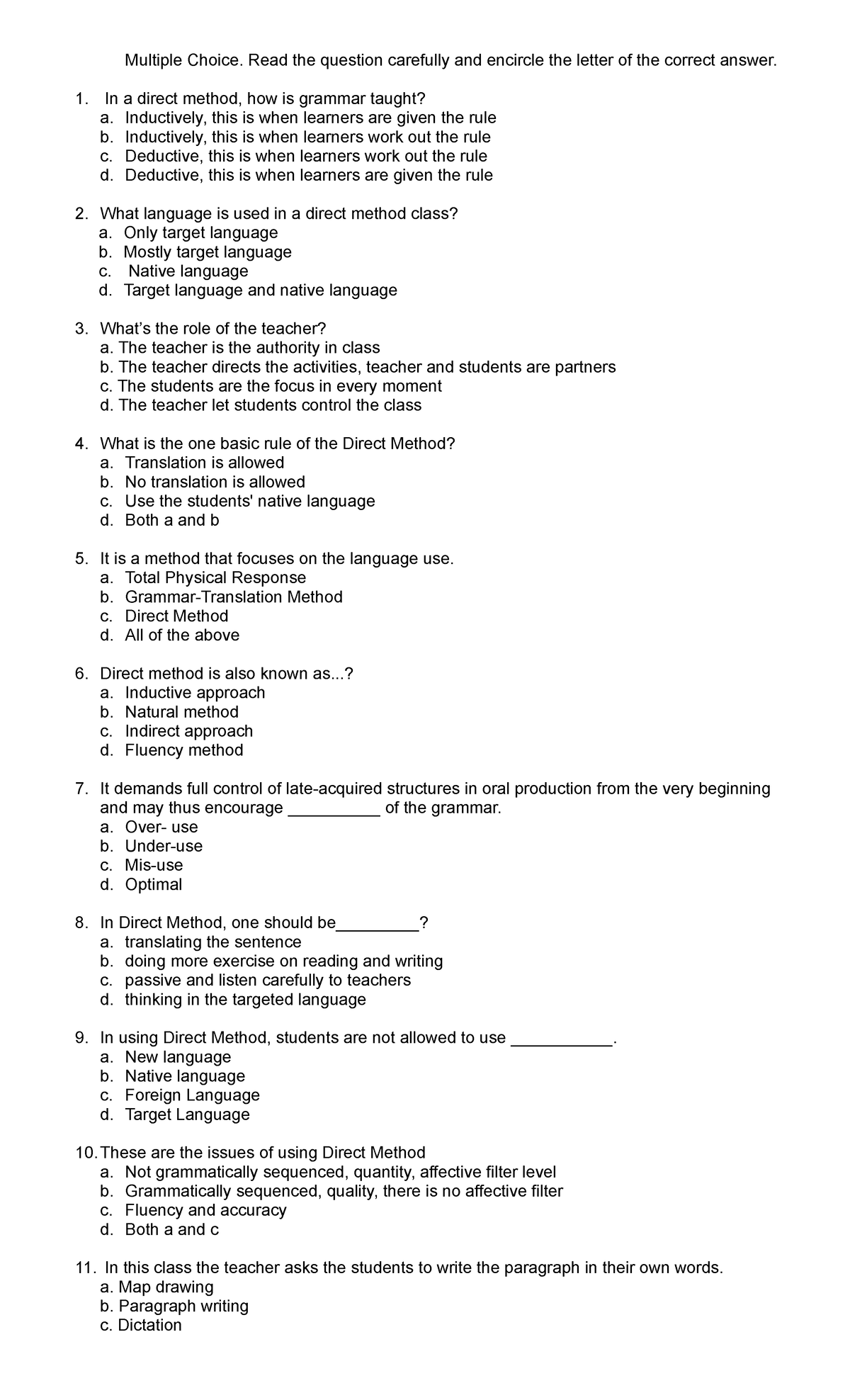 Group 4 Direct Method M QUIZ - EXAM Questions & Answers - Studocu