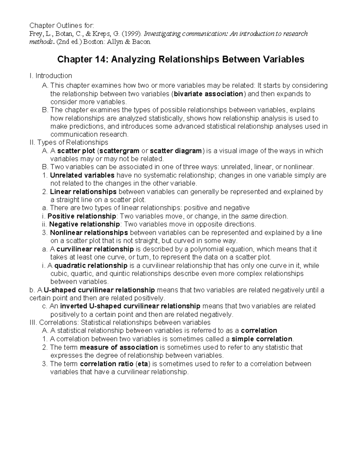 Describing Relationship Between Variables - Chapter Outlines for: Frey ...