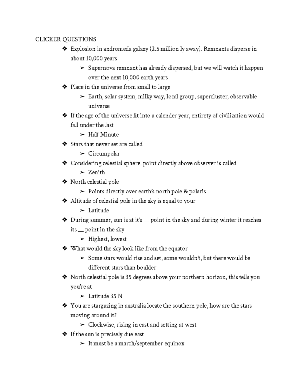 Astronomy EXAM 1 Study Guide: Key Concepts & Clicker Questions - Studocu