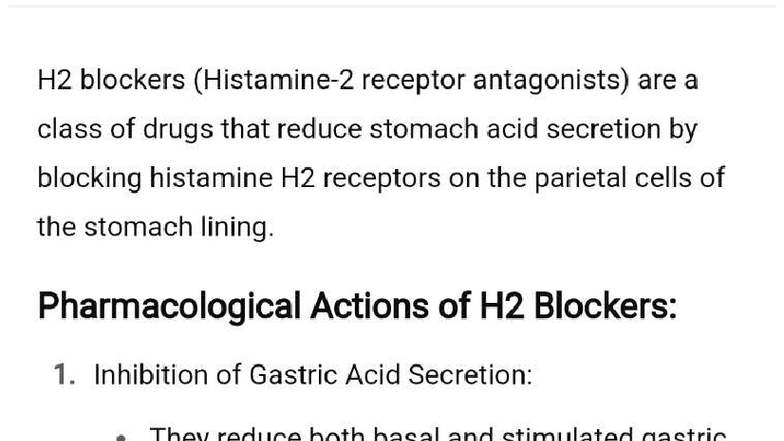 Pharmacological Actions of H2 Blockers (Pharm 101) - Studocu