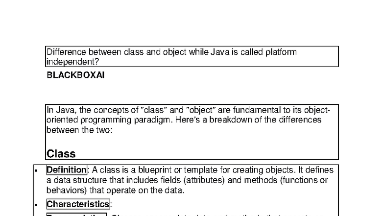 Java - FULL JAVA NOTES FOR BTECH EXAM - Difference between class and ...