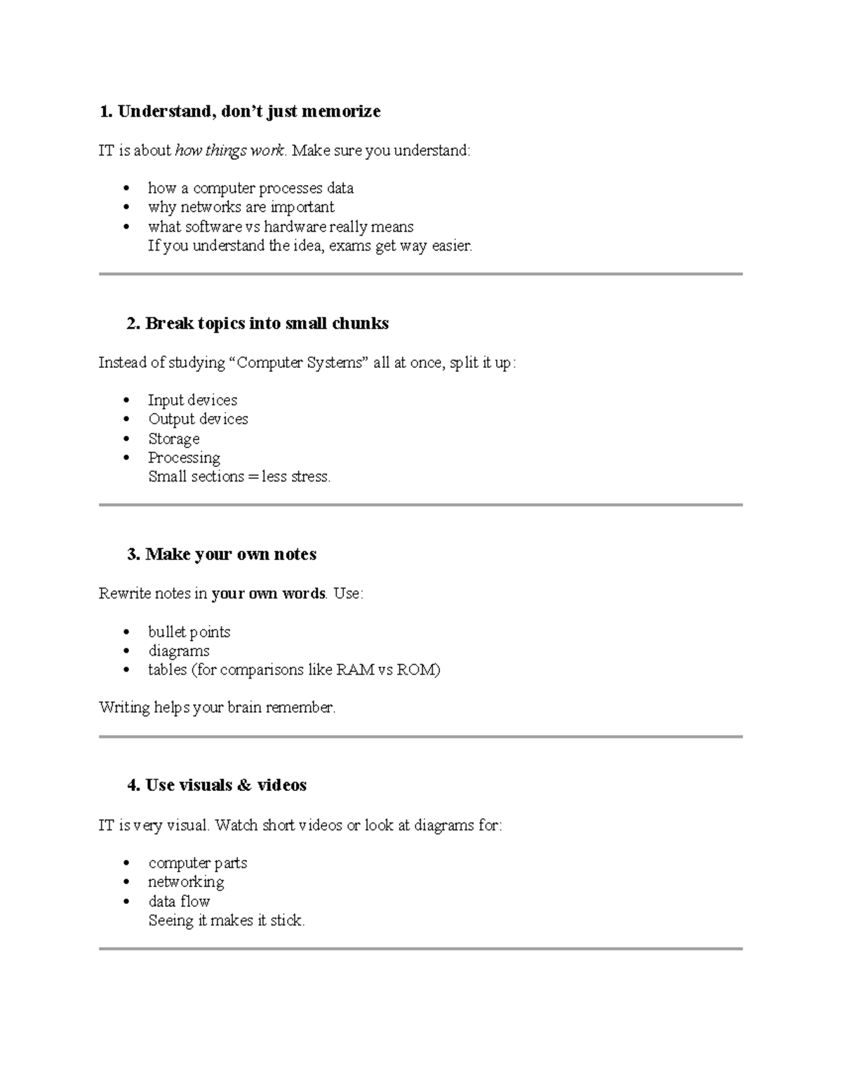IT Study Tips: Effective Notes for Exam Success - Studocu