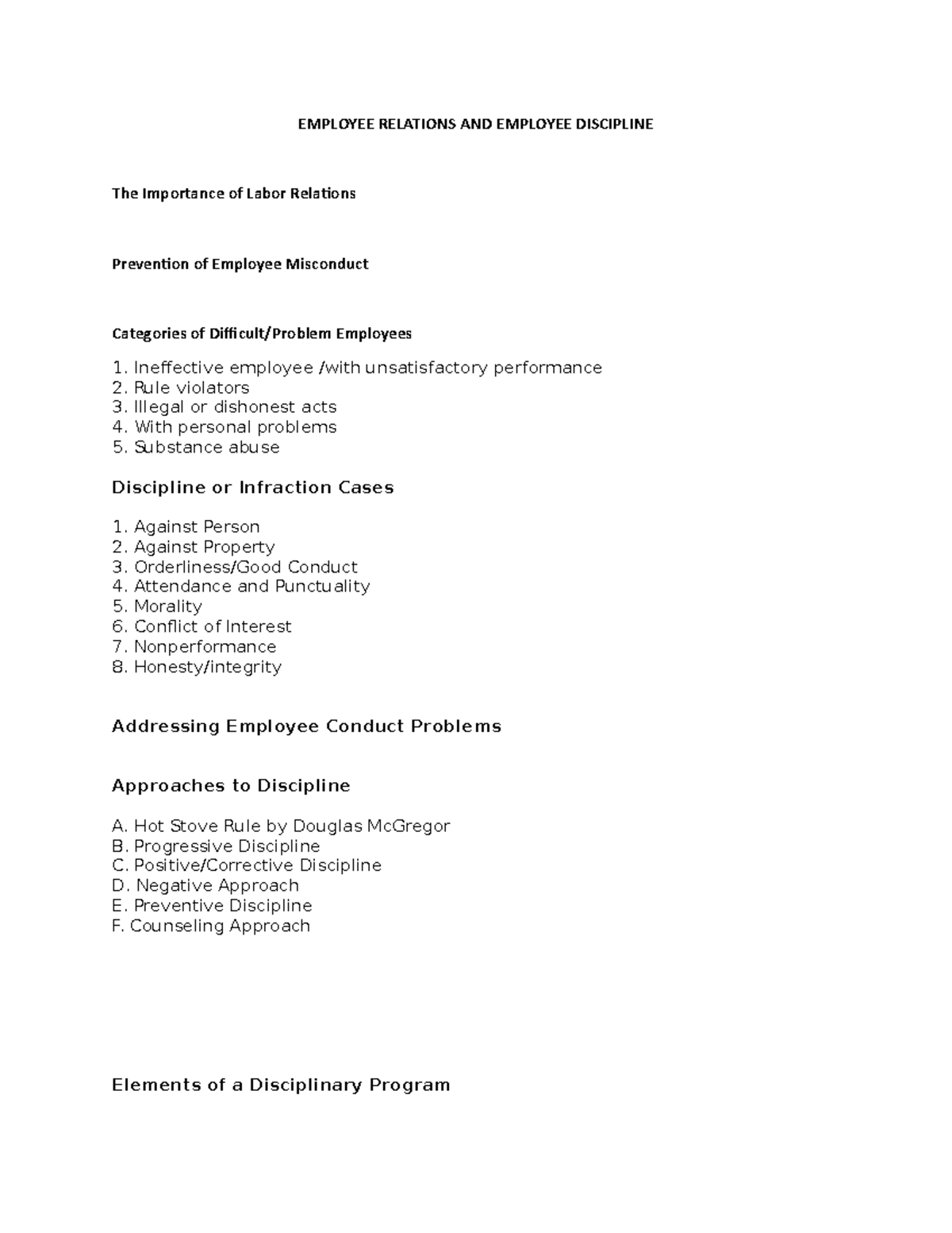 Employee Relations & Discipline: Managing Conduct & Misconduct - Studocu