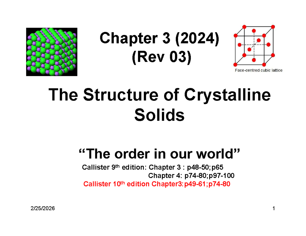 Lecture 3: The Structure of Crystalline Solids (NMC113) - Studocu