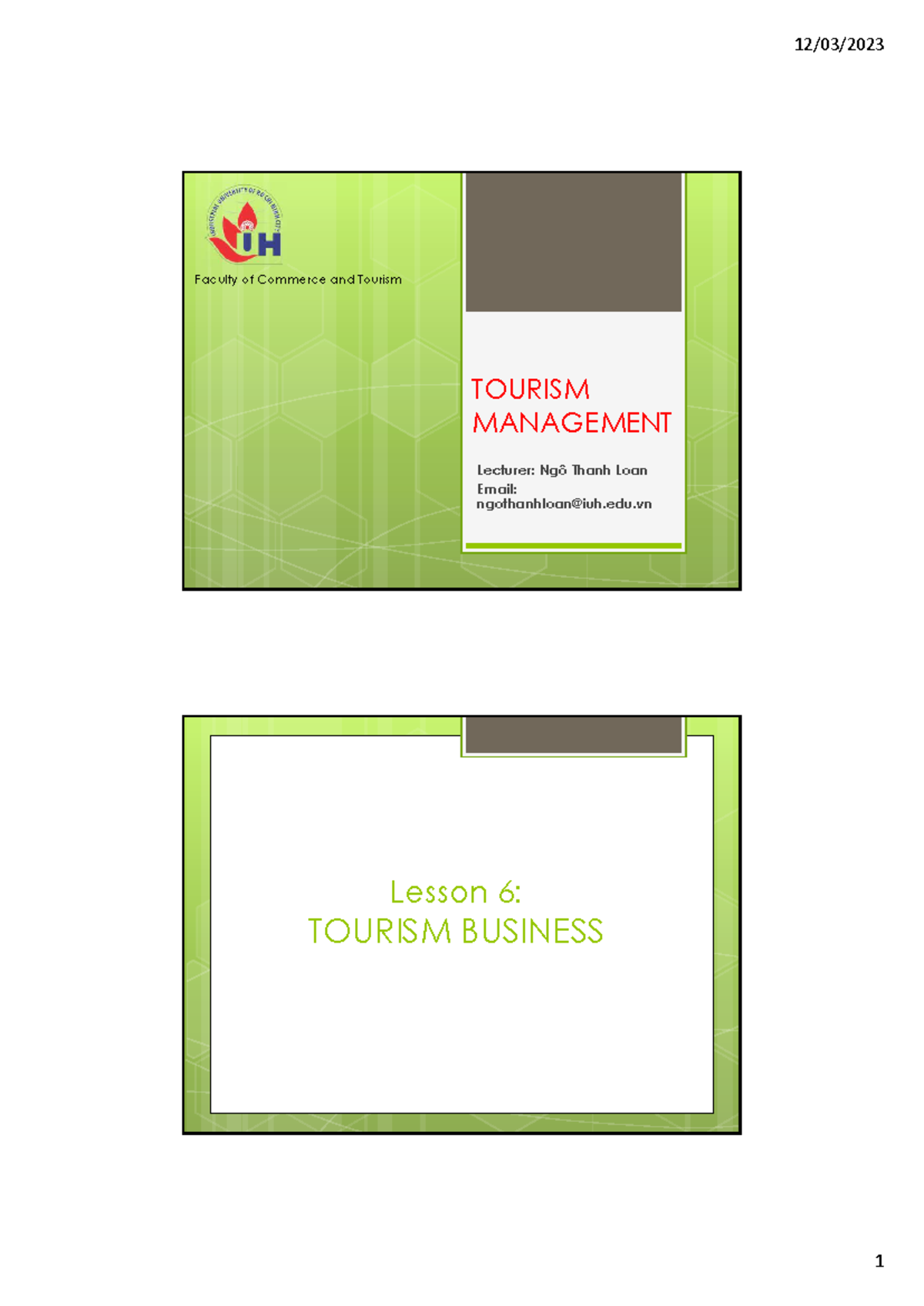 TOURISM MANAGEMENT Lesson 6: Understanding Tourism Business (TMT101 ...