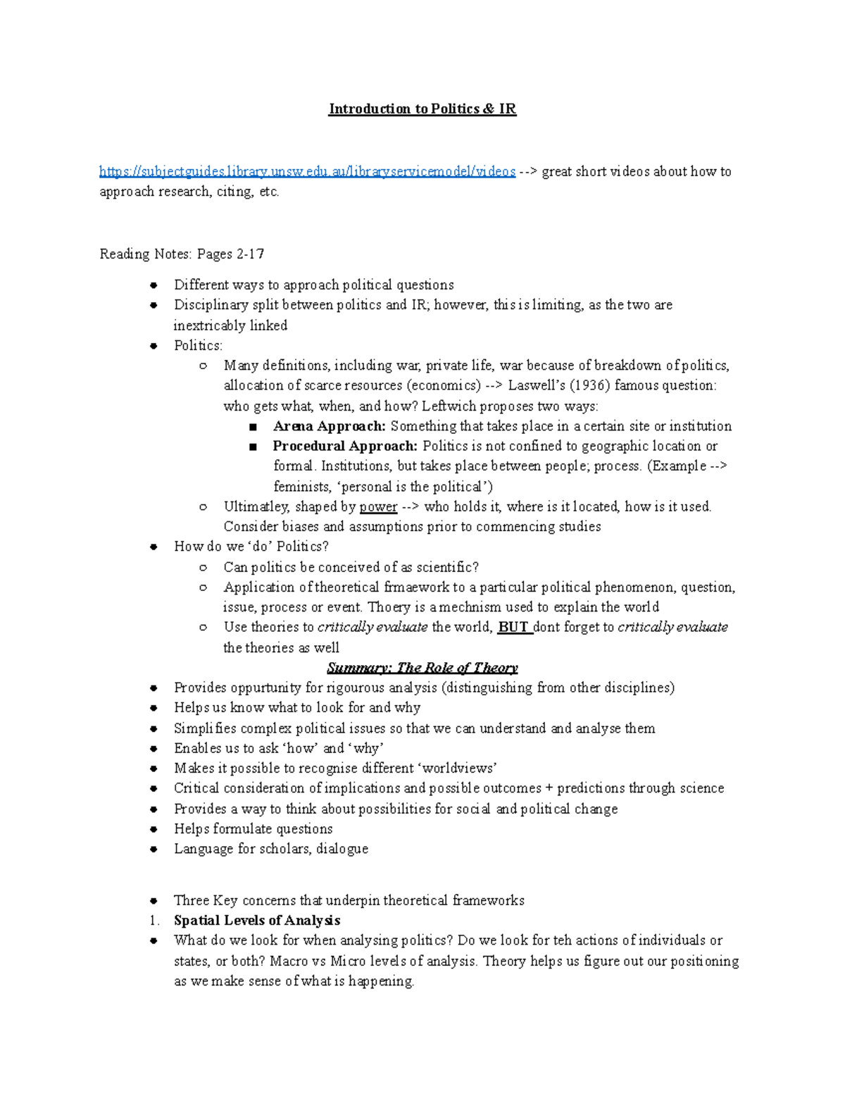 Introduction to Politics IR: Week 1 - Power and Theoretical Frameworks ...