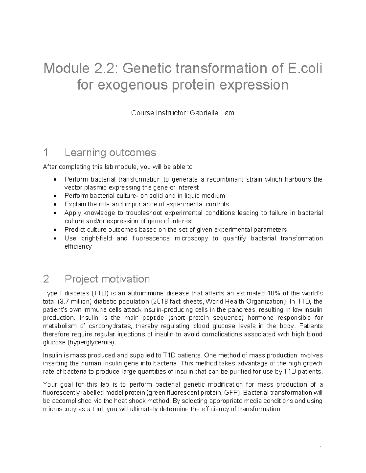 Module 2.2 - Lab manual (Student) - Module 2: Genetic transformation of ...