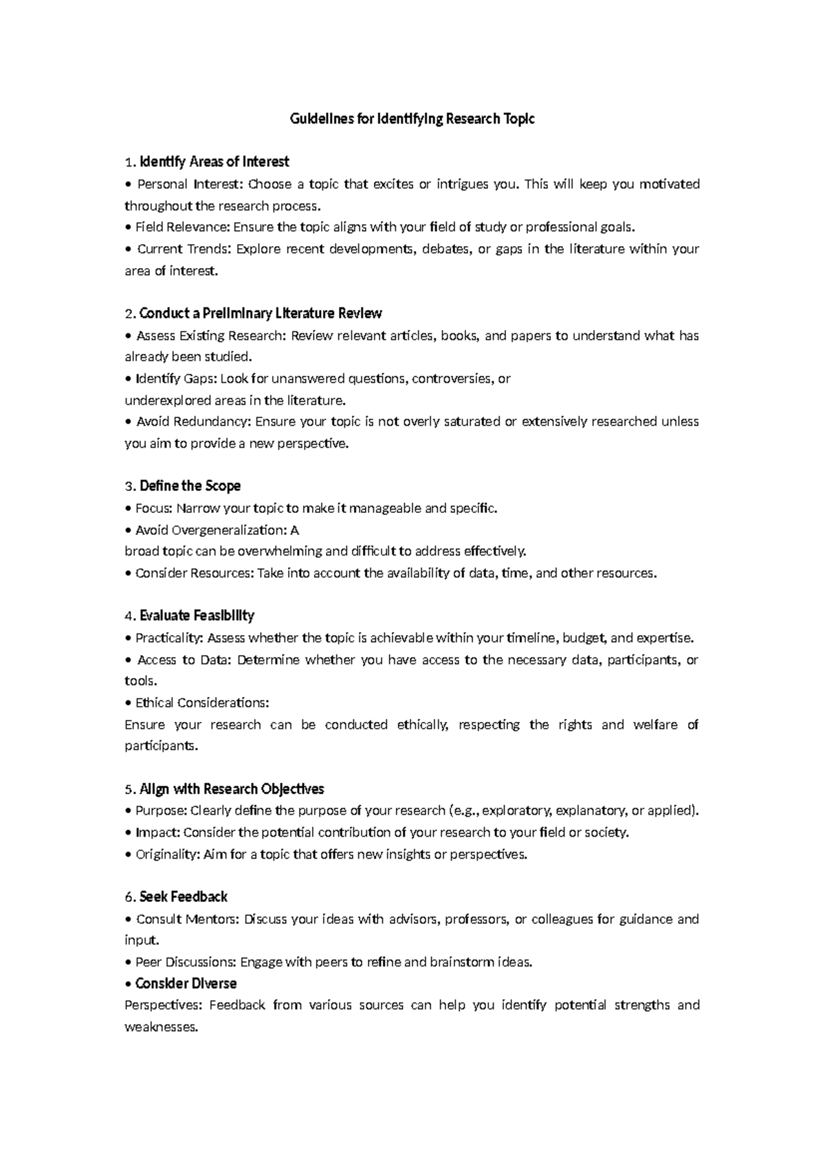 Guidelines for Identifying a Research Topic: Key Considerations - Studocu