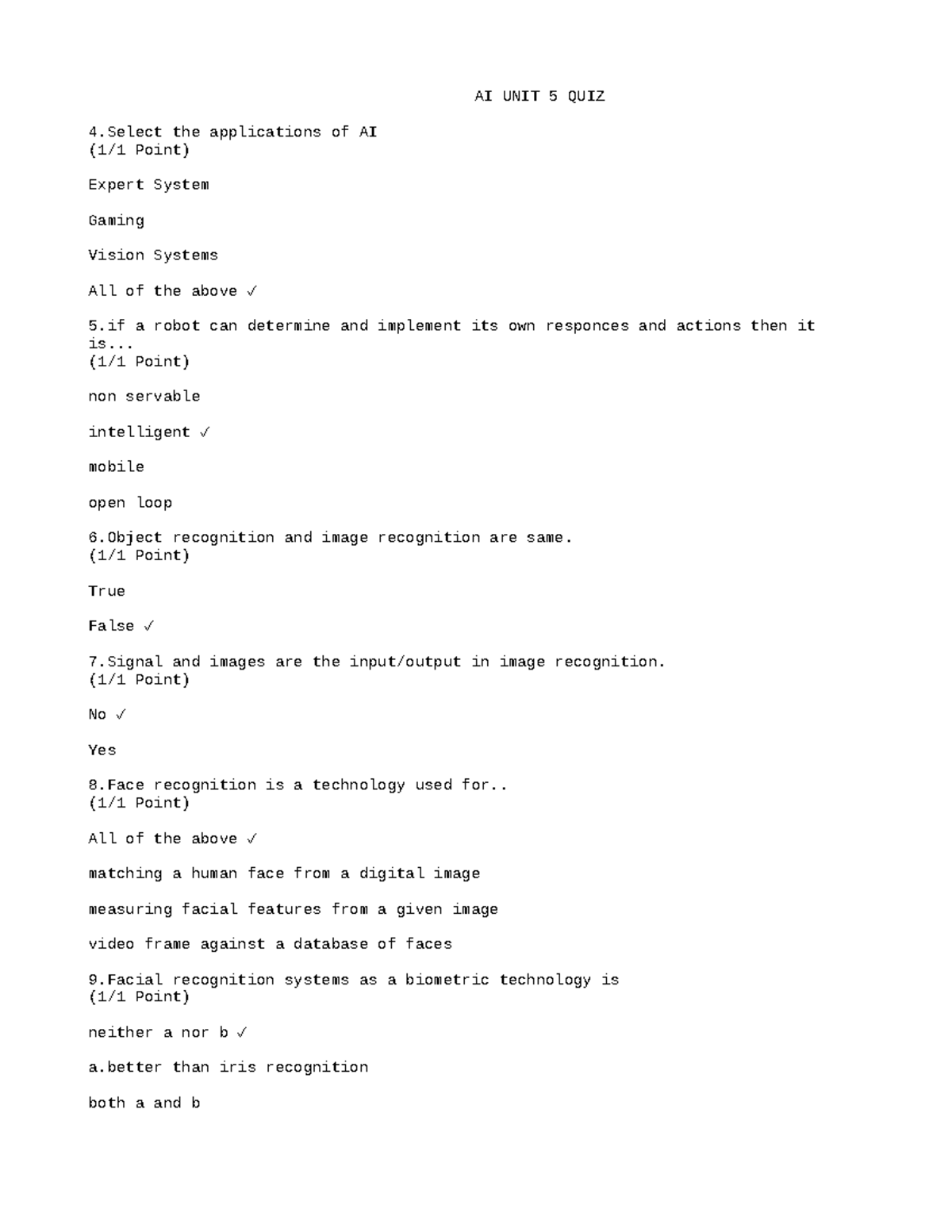 AI Merged - AI notes - AI UNIT 5 QUIZ 4 the applications of AI (1/1 ...