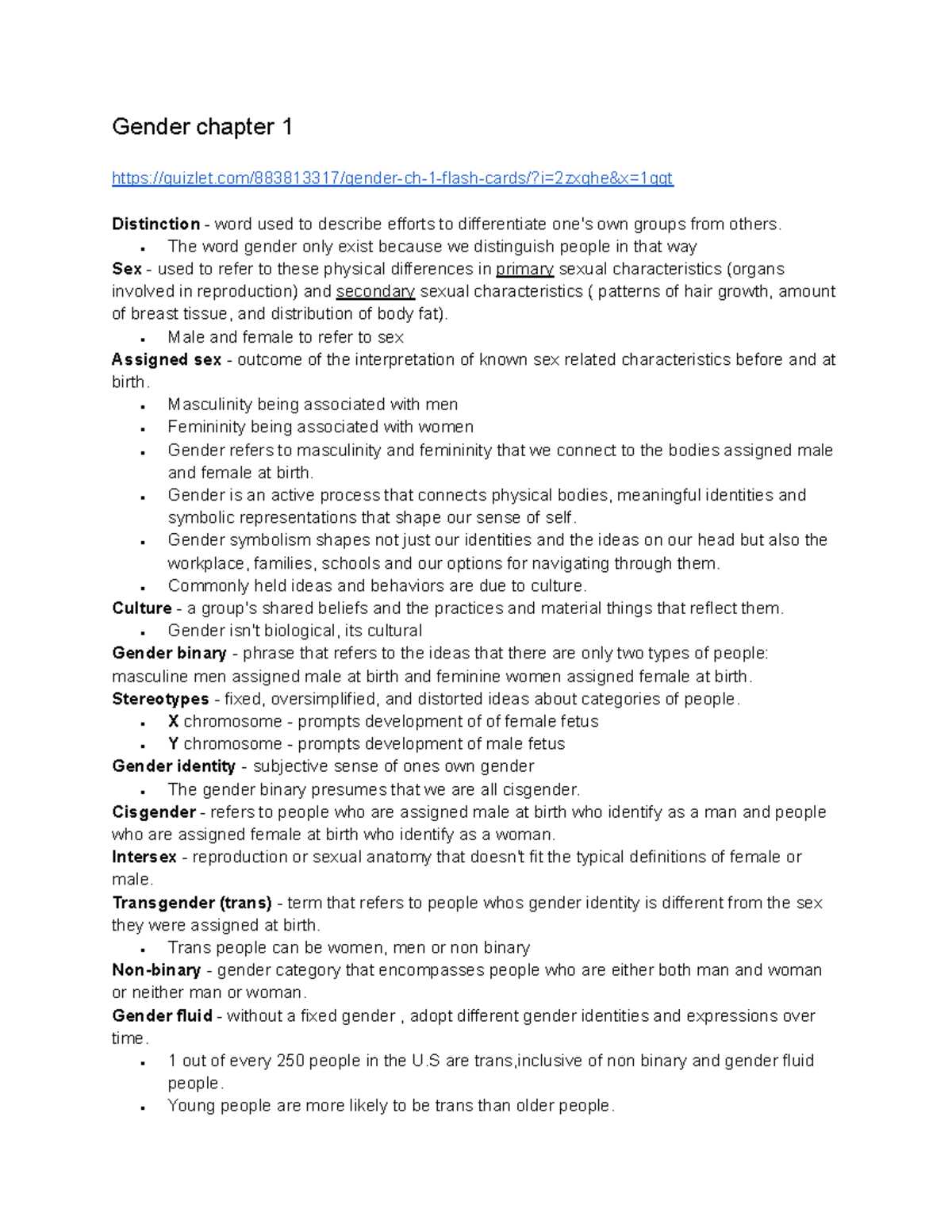 Gender Chapter 1 Notes: Understanding Gender Constructs and Dynamics ...