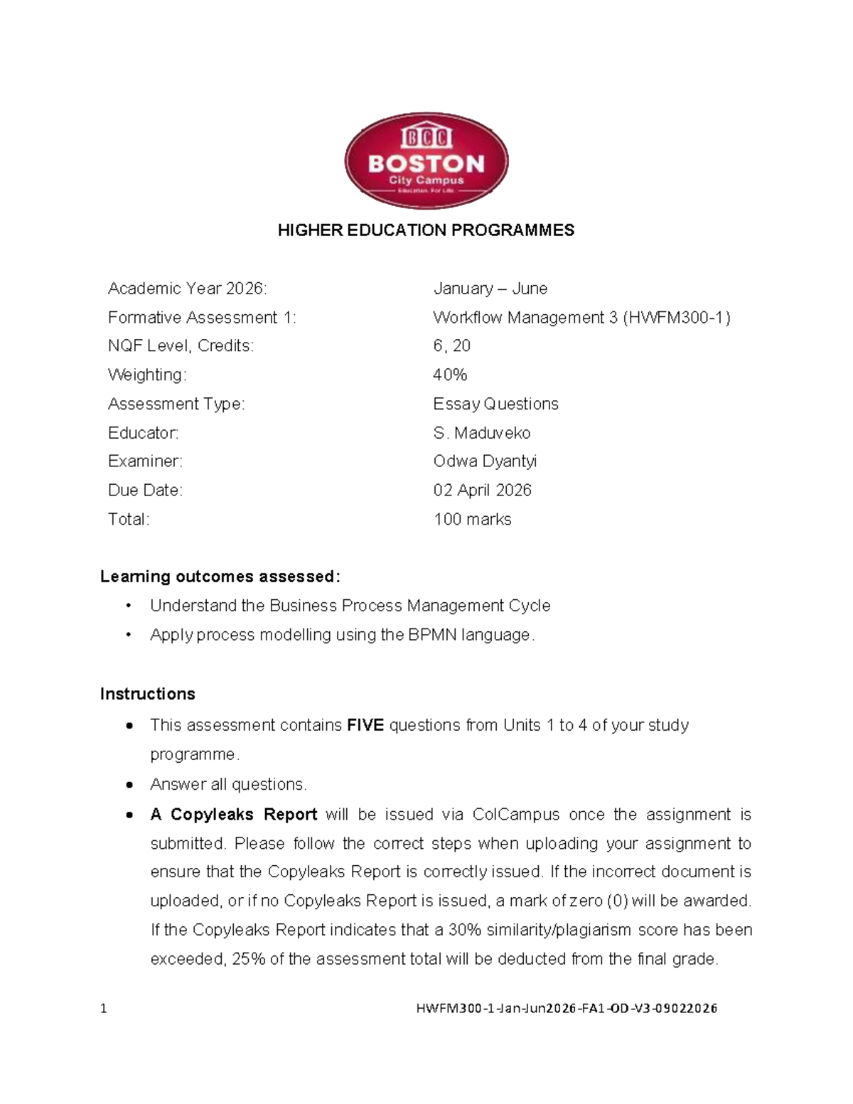 HWFM300-1 Formative Assessment 1: Workflow Management Essay - Studocu