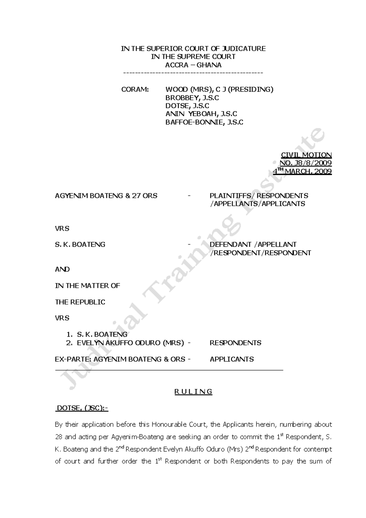 Civil Motion Ruling: Boateng & Others vs. S.K. Boateng (2009) - Studocu