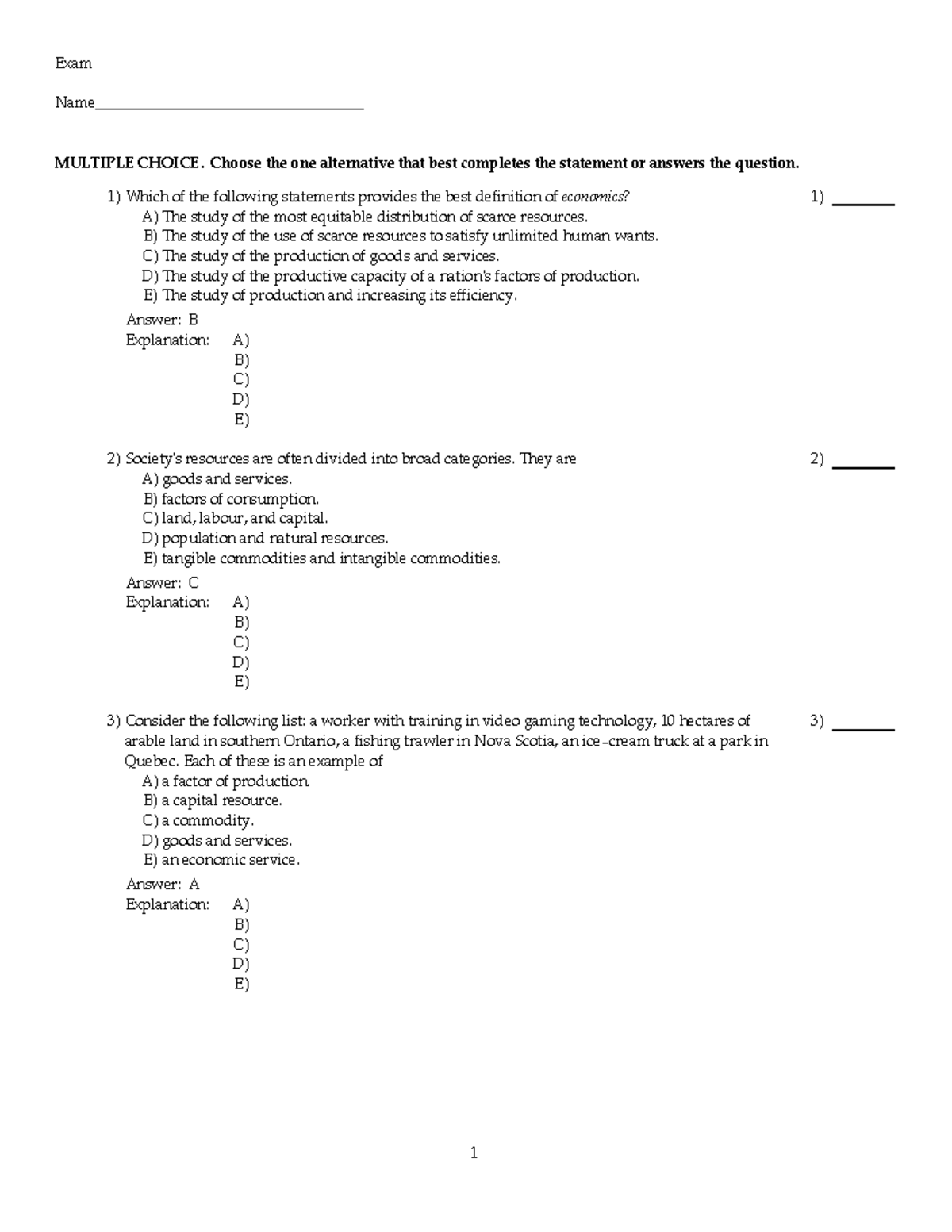 MCQ 201: Chapter 1 - Economics Multiple Choice Questions - Studocu