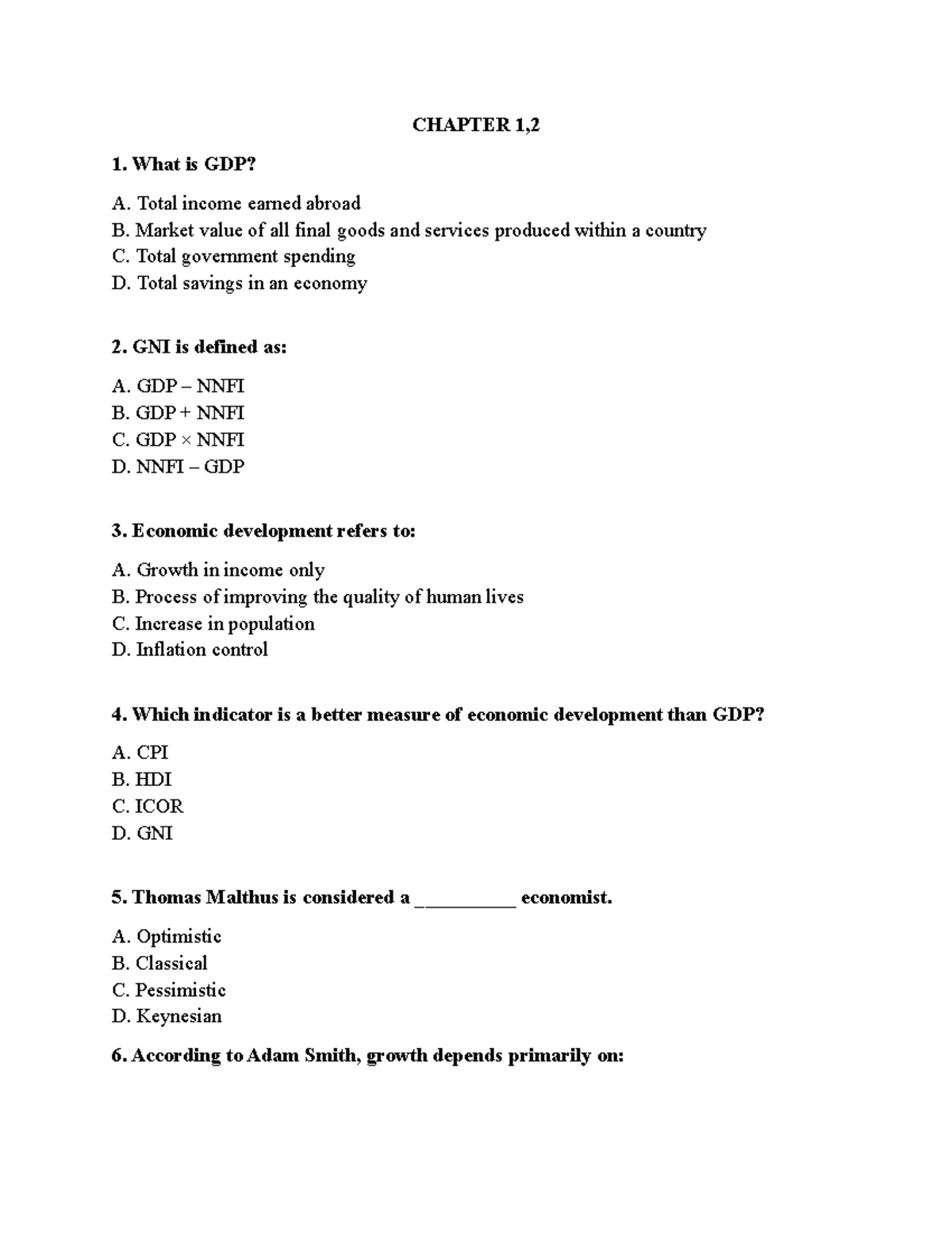 CHAPTER 1,2: Key Concepts in GDP, GNI, and Economic Development - Studocu