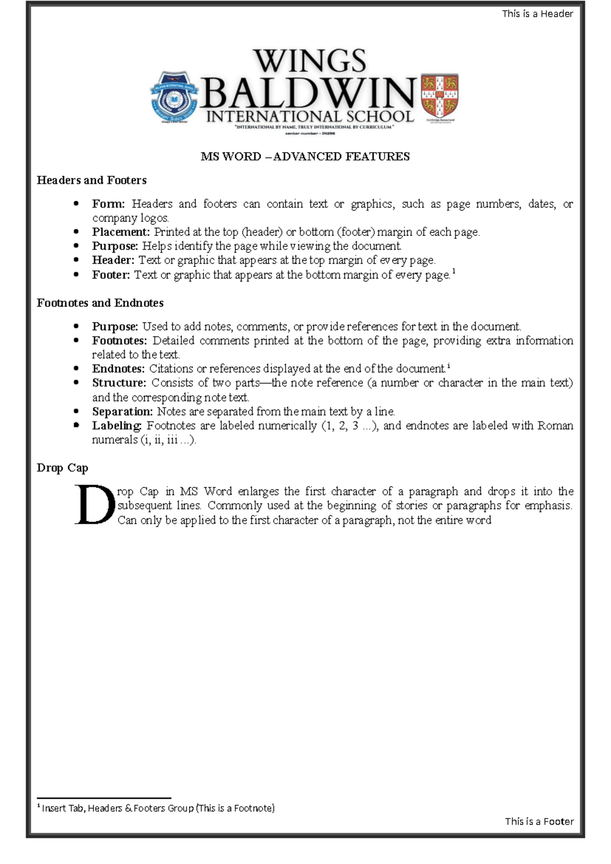 G6 ICT MS-Word-Advanced-Features - This is a Header MS WORD – ADVANCED ...