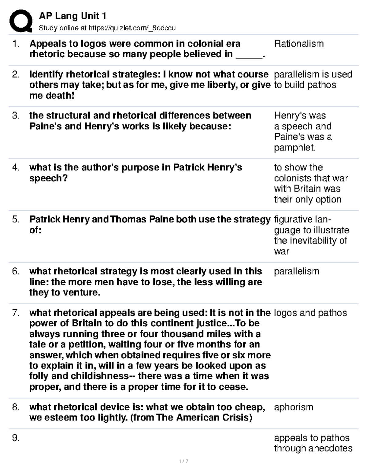 ENG 201 Unit 1 Rhetorical Terms Review and Study Guide - Studocu