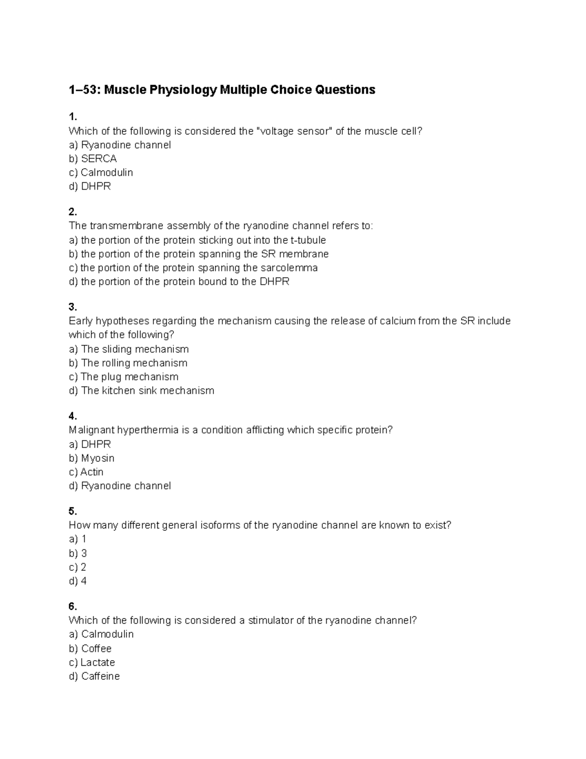 Muscle Physiology MCQs for Course 1–53 Exam Preparation - Studocu