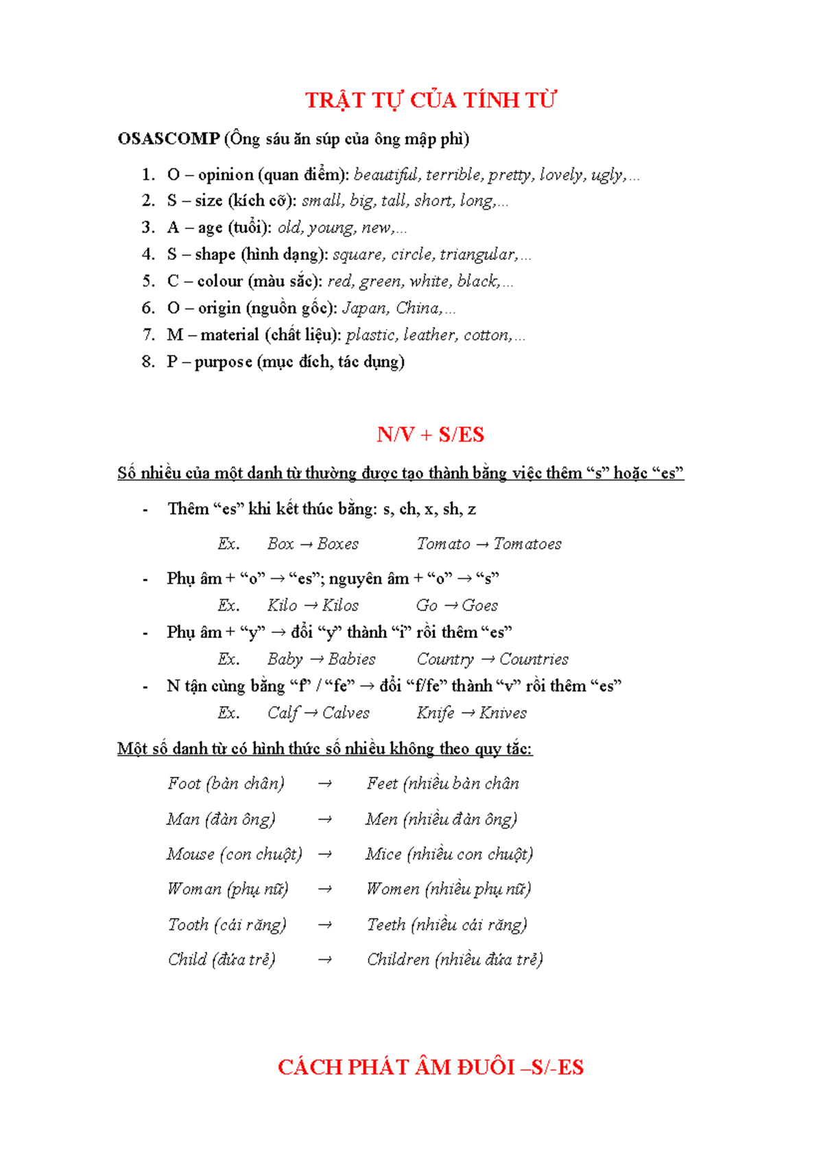 TRẬT TỰ CỦA TÍNH TỪ OSASCOMP - GRAMMAR 1 NOTES - Studocu