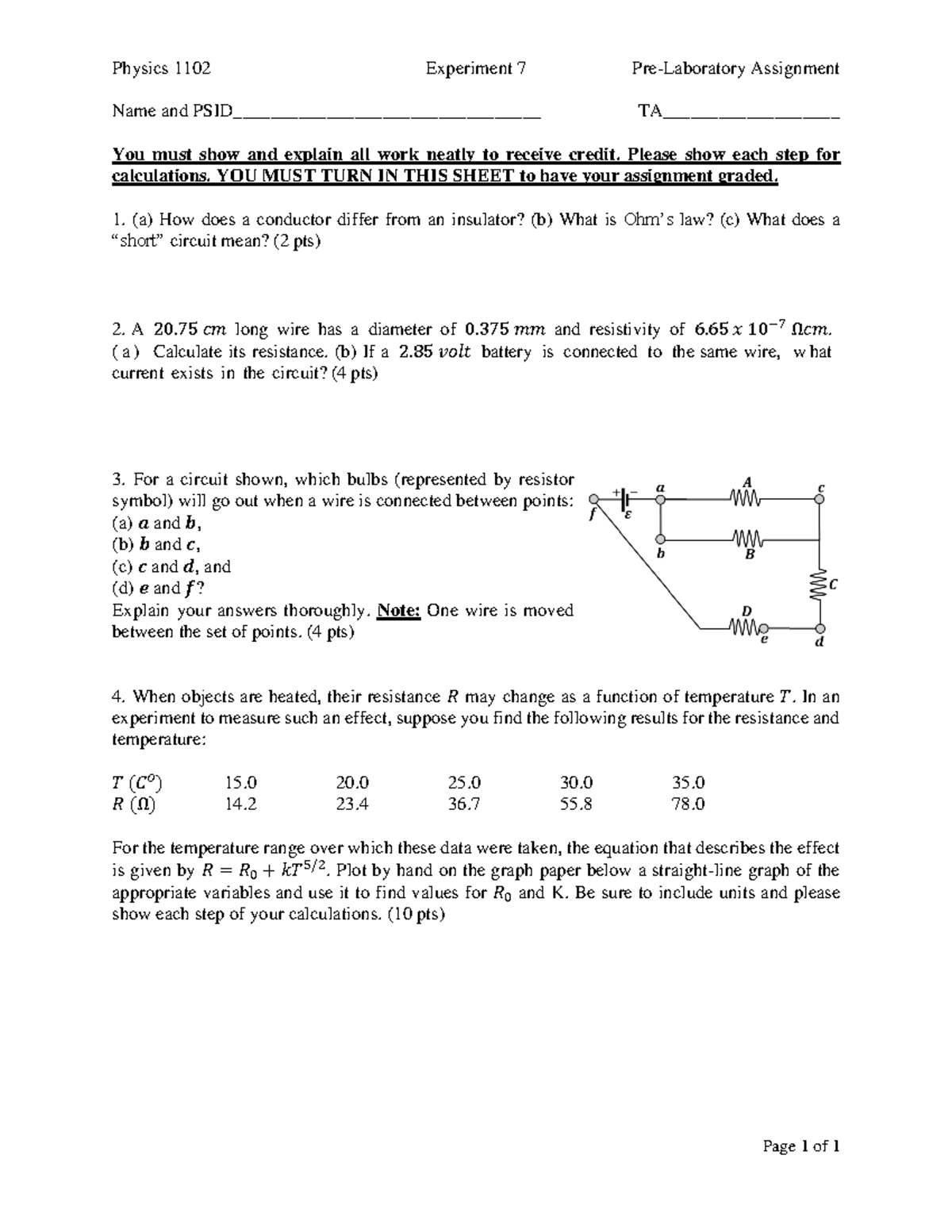 1102 Exp7 Pre Laboratory Assignment - Physics 1102 Experiment 7 Pre ...