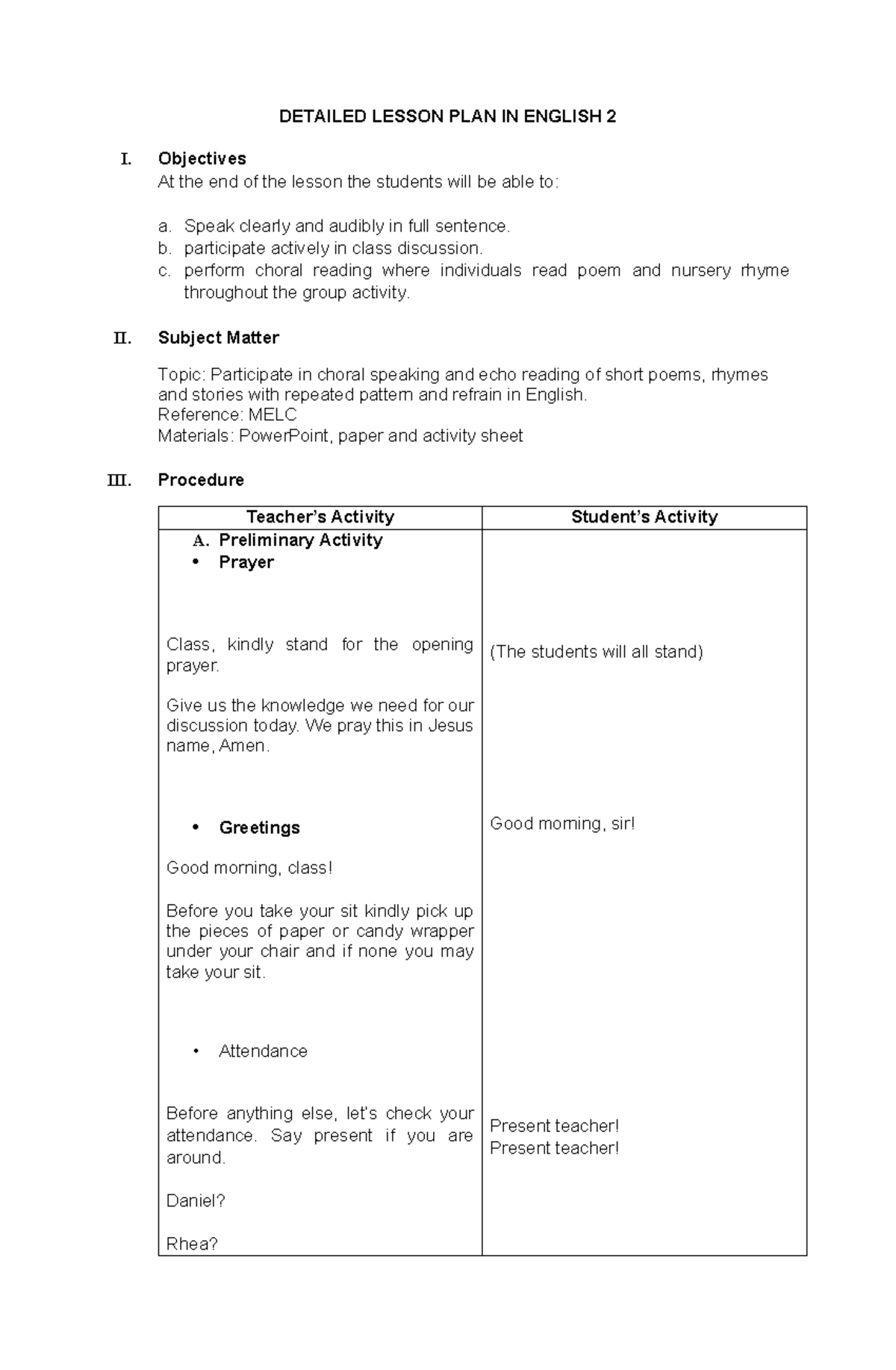 DLP IN English 2 (DAY 3) - lesson plan - DETAILED LESSON PLAN IN ...
