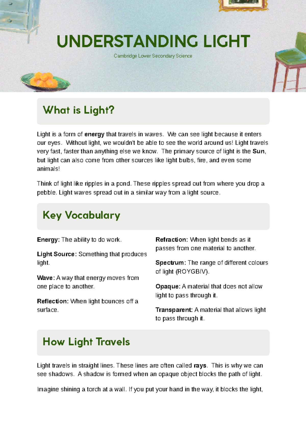 Understanding Light: Key Concepts & Vocabulary (20260414) - Studocu