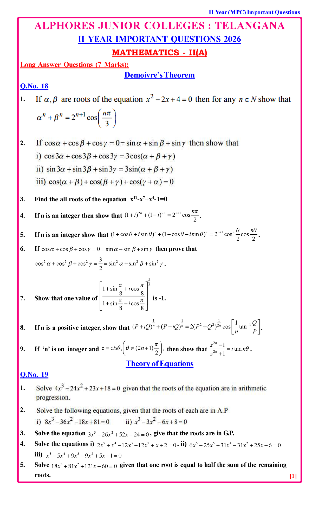 Maths-II(A) Important Questions for II Year (MPC) 2026 - Studocu