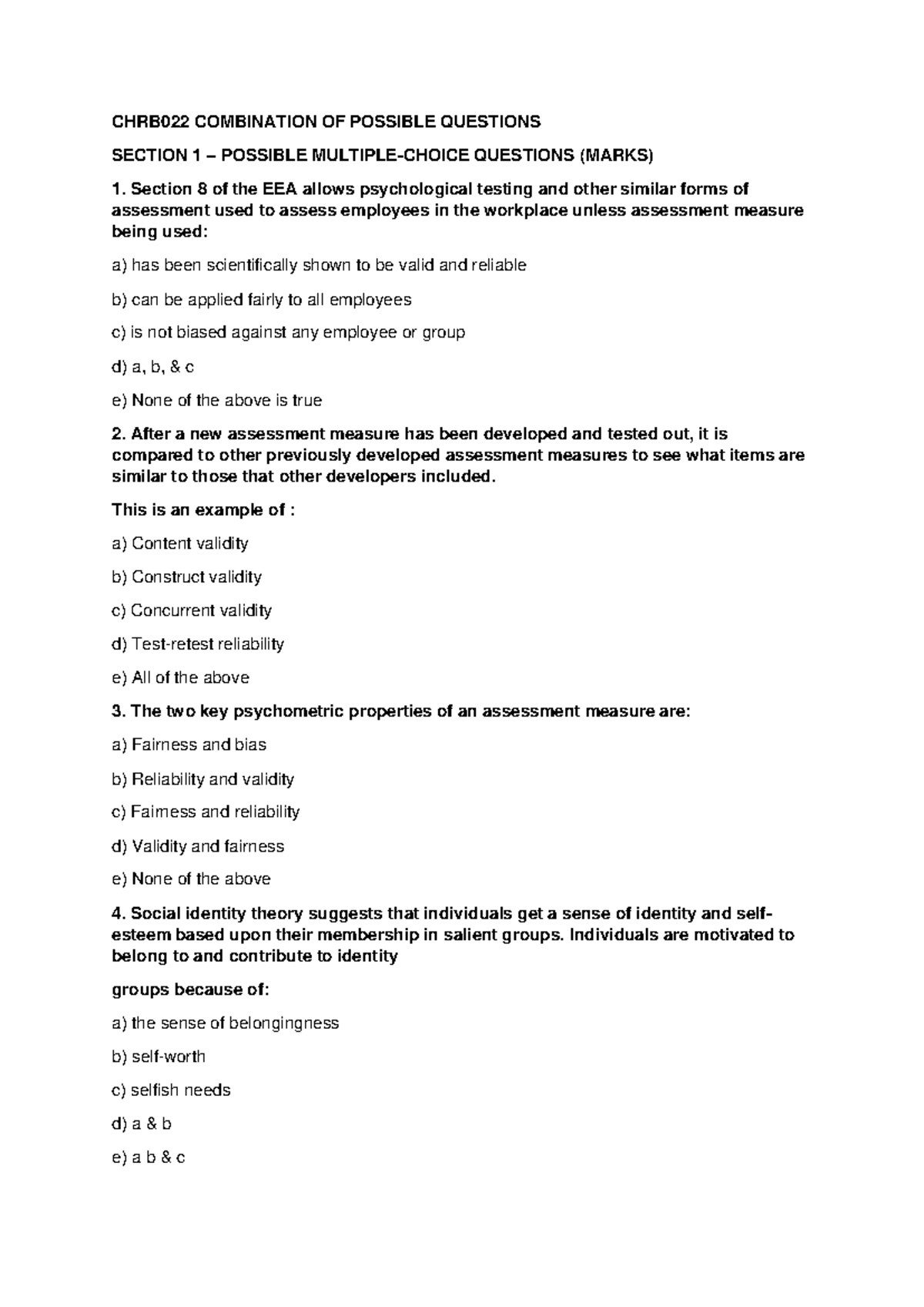 CHRB022 Combination of Possible MCQ Questions for Review - Studocu