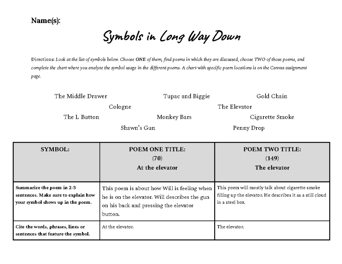 Copy of Symbols in Long Way Down Digital - Name(s): Symbols in Long Way ...