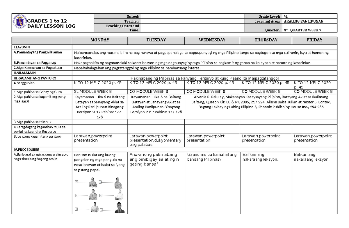 DLL Araling Panlipunan 6 Q3 W9 - GRADES 1 to 12 DAILY LESSON LOG School ...