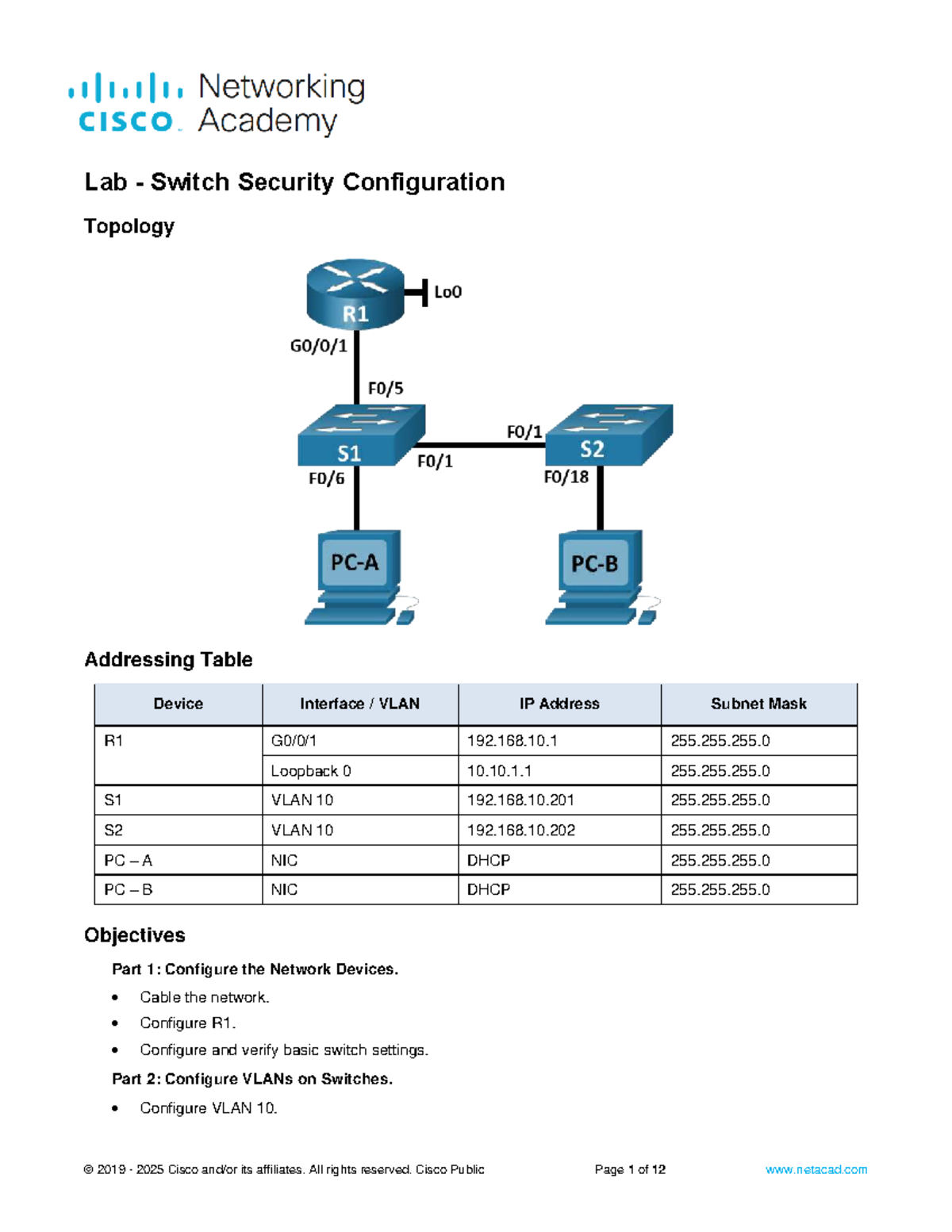11.6.2 Lab - Switch Security Configuration and VLAN Setup for CCNA ...