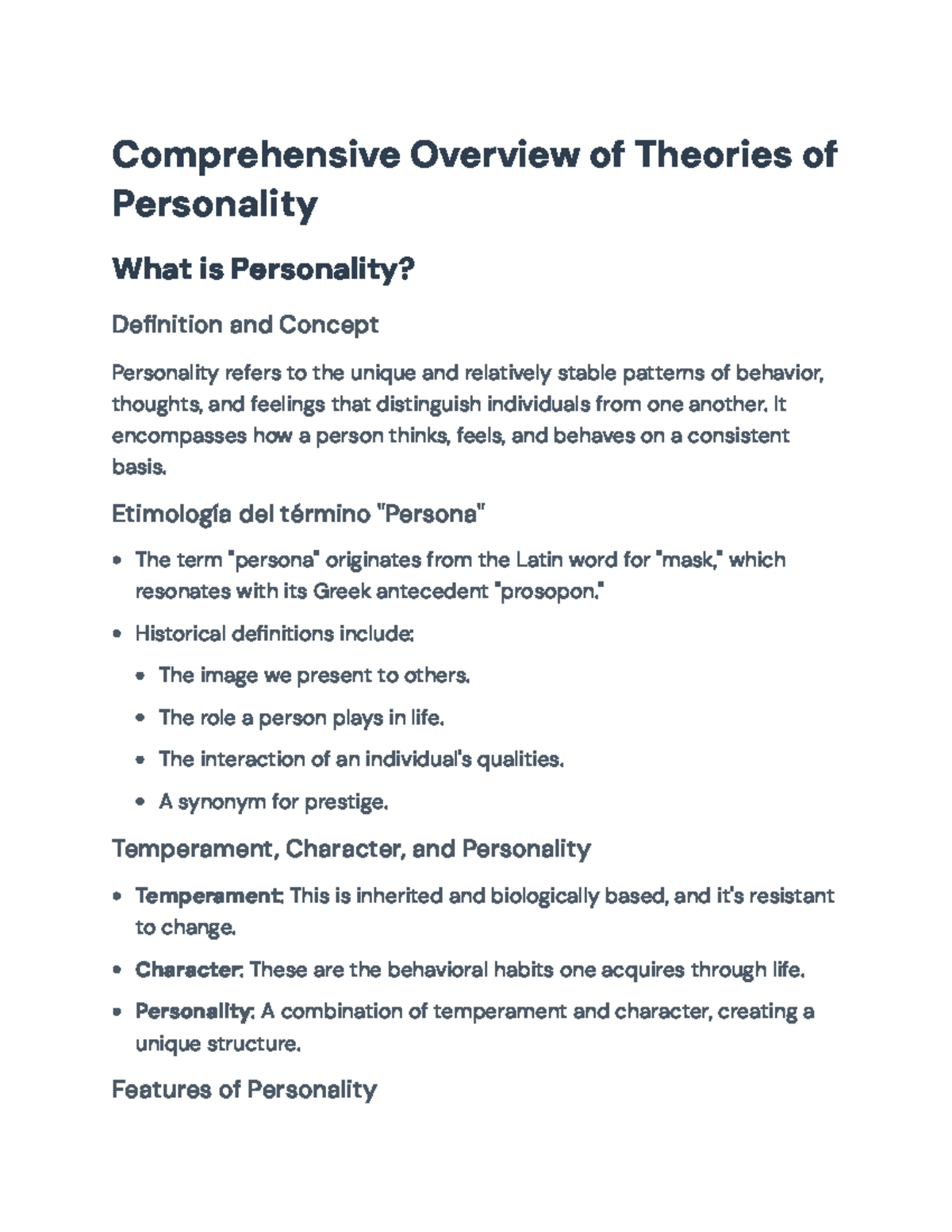 PSY 101 Lecture Notes: Overview of Personality Theories and Concepts ...