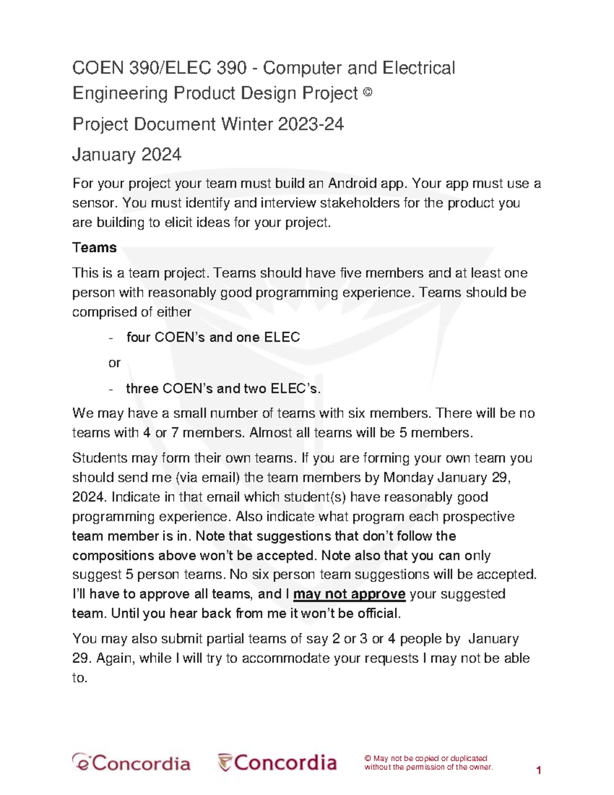 390 project winter 2024 final - © May not be copied or duplicated ...