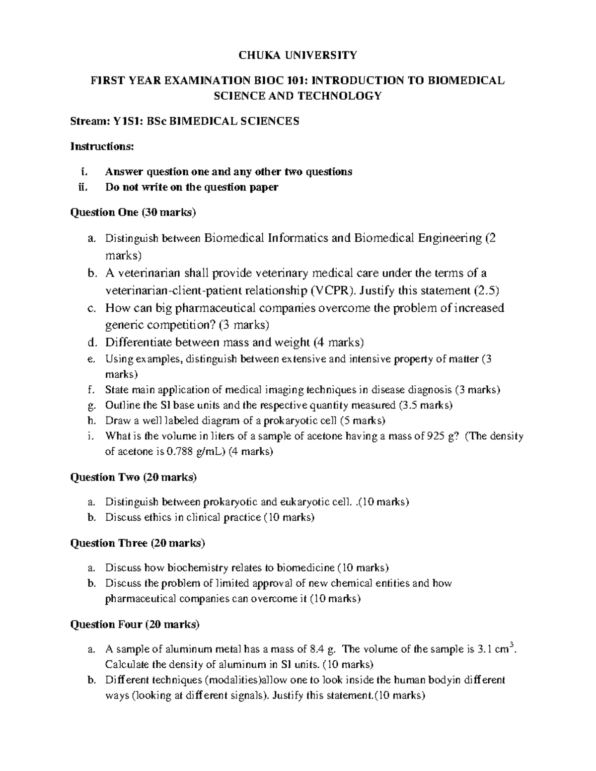 BMED 101 Final Exam - Sample Questions and Past Papers - Studocu