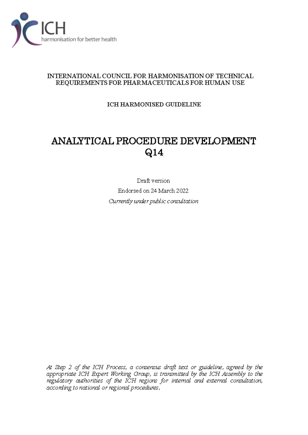 ICH Q14 Analytical Procedure Development Guidelines Step 2 (2022) - Studocu