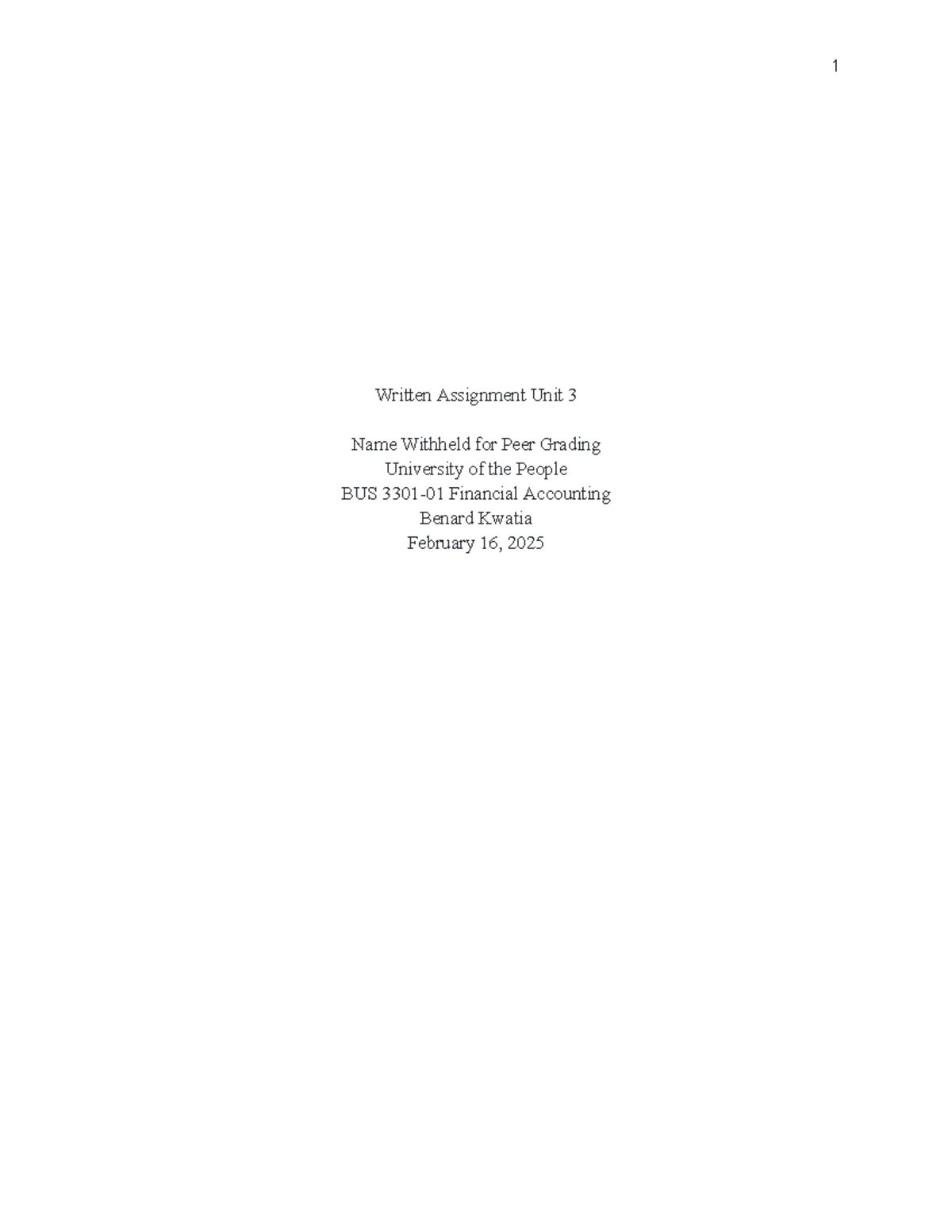 Written Assignment Unit 3 3301-01 - Written Assignment Unit 3 Name ...
