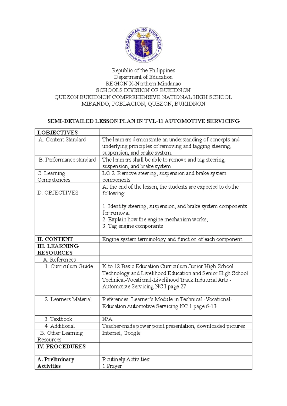 Grade 11 Assessment: Steering System Test I - Multiple Choice Questions ...