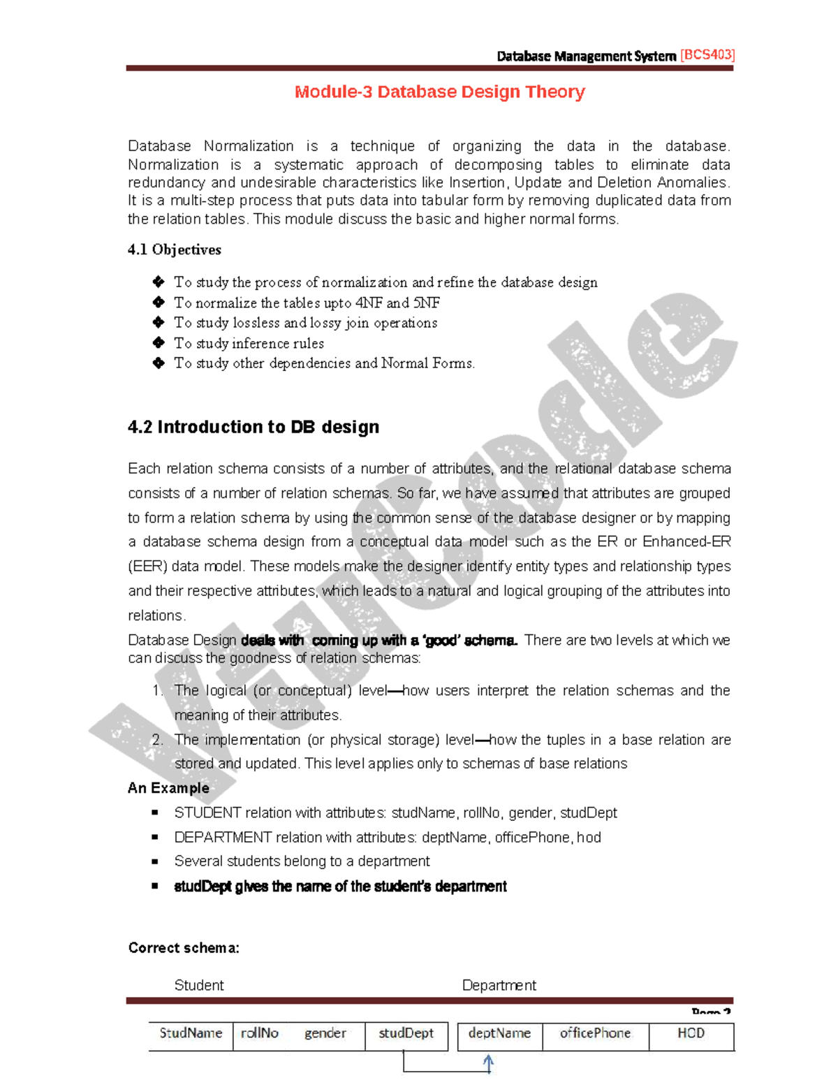 DBMS Module-3: Database Design & Normalization Notes - Studocu