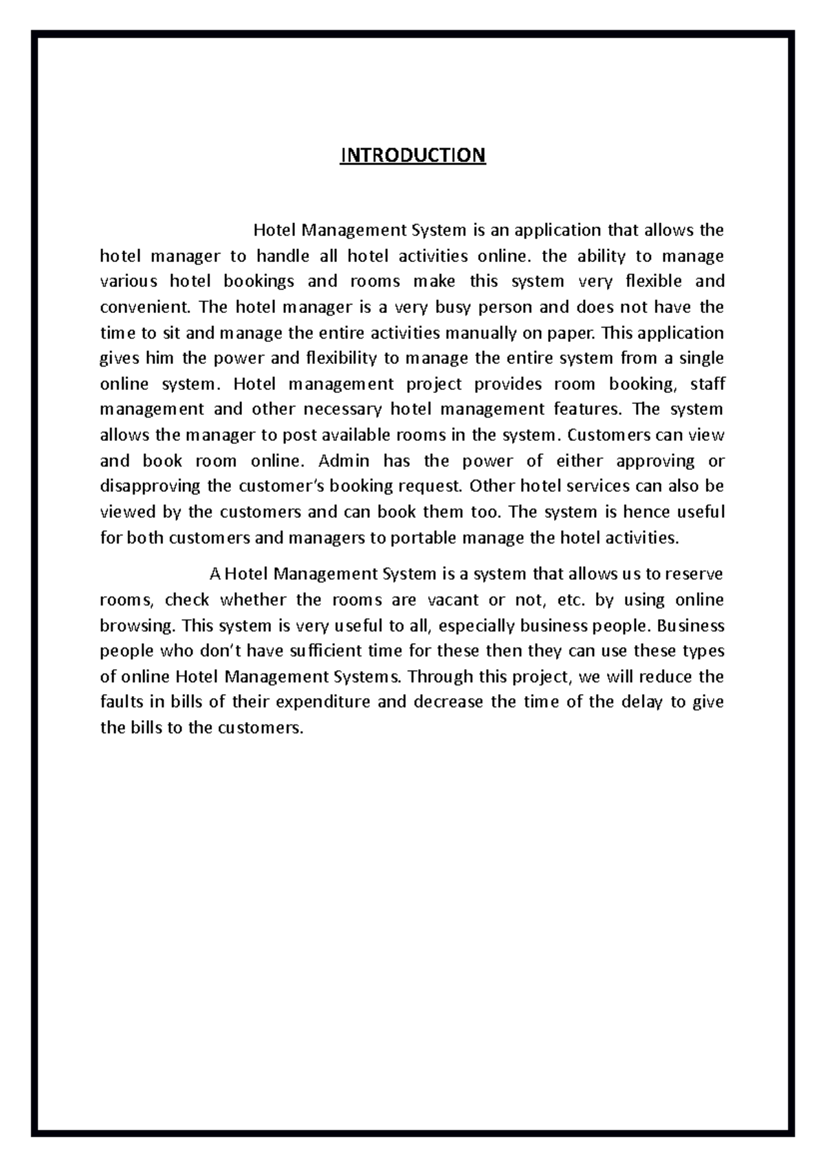 Hotel Management System Overview and Project Scope Details - Studocu