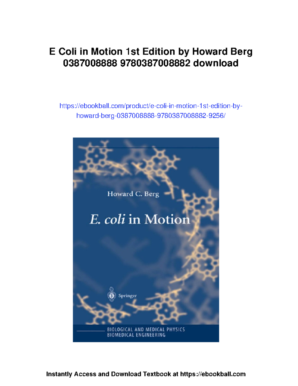 E. coli in Motion: Insights from Howard Berg's 1st Edition Textbook ...