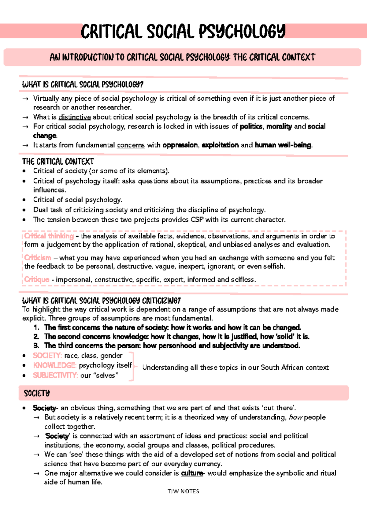CSP 101: Introduction to Critical Social Psychology Concepts - Studocu