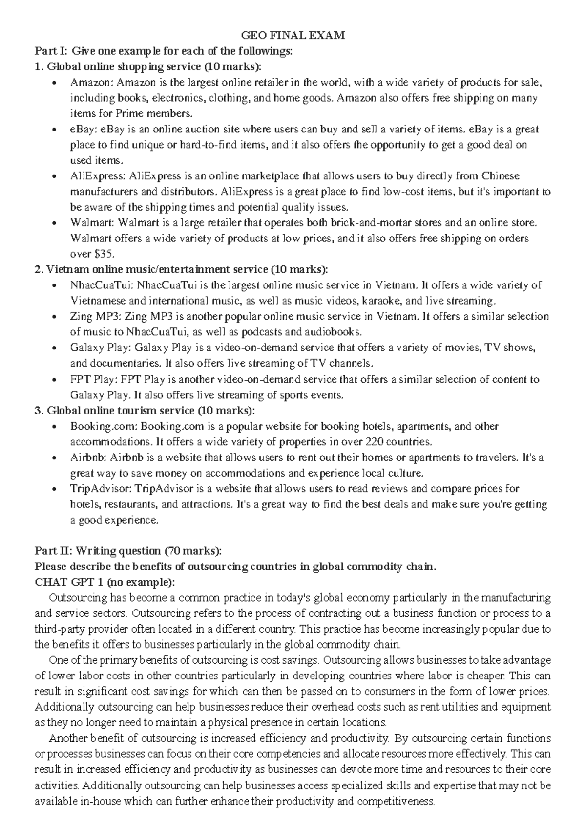 GEO 101: Final Exam Study Guide on Global Services and Outsourcing ...